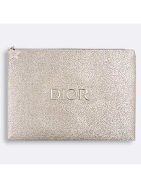 DIOR Beauty Makeup Logo Small Flat Authentic Luxury Pouch Silver Gift